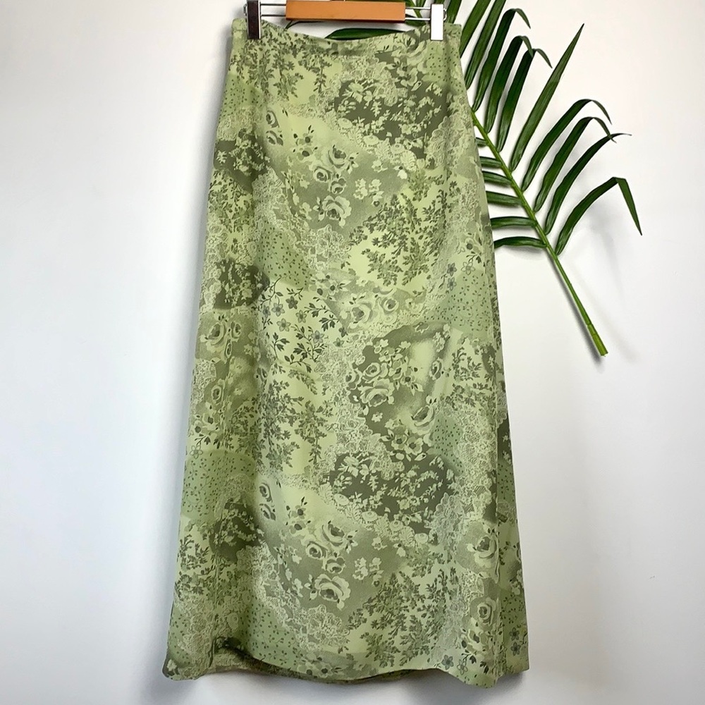 Vintage Laura Green Floral Maxi Long Lined Skirt - Size 8